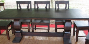 cross-pedestal-rectangular-dining-table-and-v-back-dining-chairs