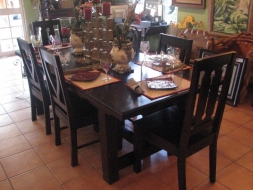 Rectangular straight Leg Dining Table with V-Back and Hour glass chairs