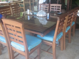 Teak twelve seater dining table square plaited